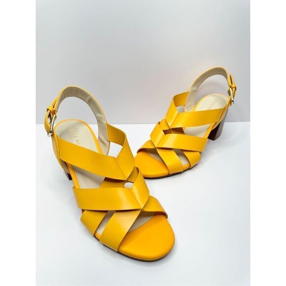 Cole‎ Haan Sandals Womens Size 5.5B Yellow Open Toe Ankle Strap Block Heel - Picture 2 of 9